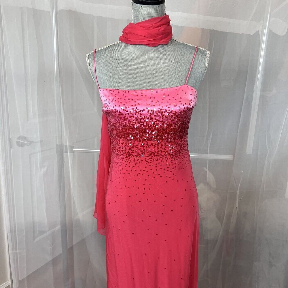 Vintage Gilar Evening wear pink embellished formal maxi dress 10 sequin prom